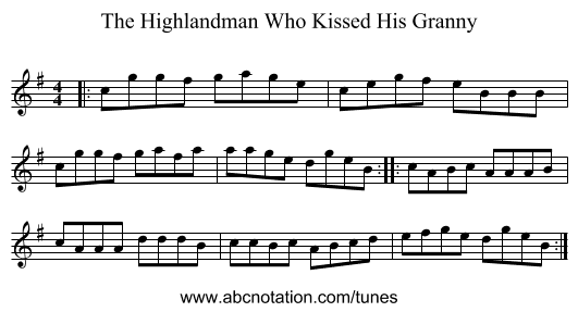 The Highlandman Who Kissed His Granny - staff notation