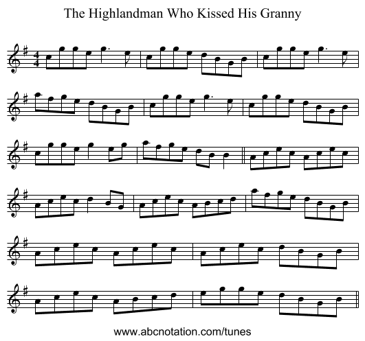 The Highlandman Who Kissed His Granny - staff notation
