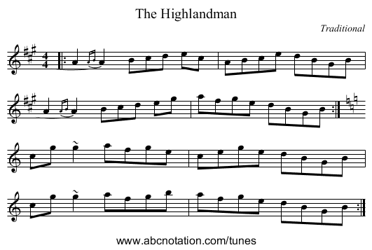 The Highlandman - staff notation