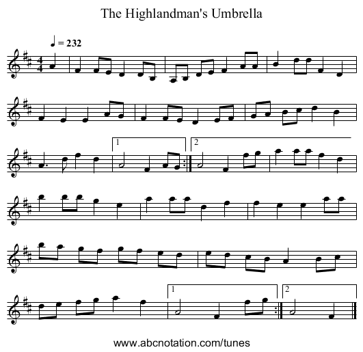 The Highlandman's Umbrella - staff notation