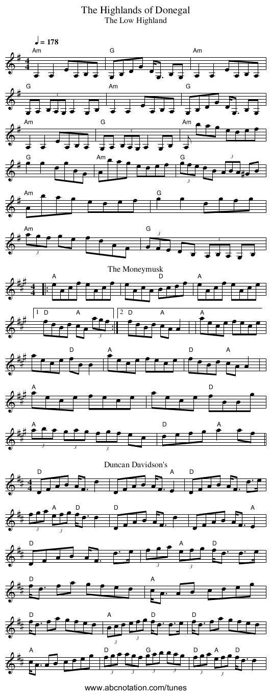 The Highlands of Donegal - staff notation