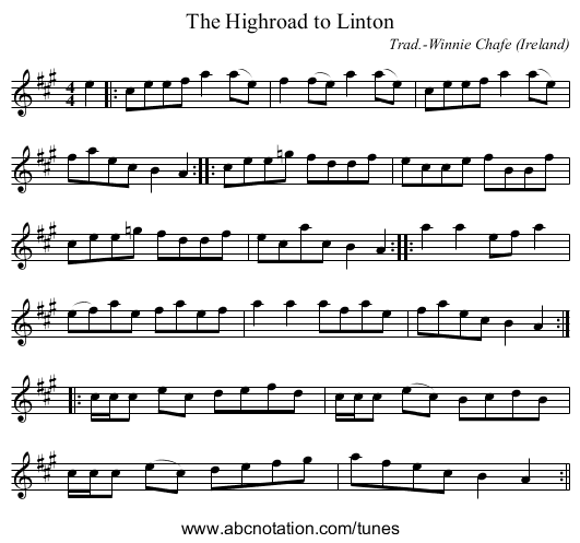 The Highroad to Linton - staff notation