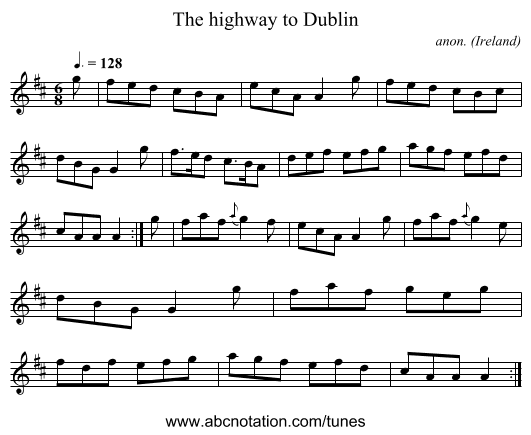 The highway to Dublin - staff notation