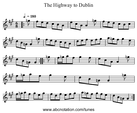 The Highway to Dublin - staff notation