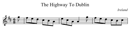 The Highway To Dublin - staff notation