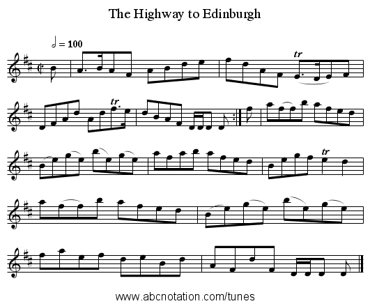 The Highway to Edinburgh - staff notation