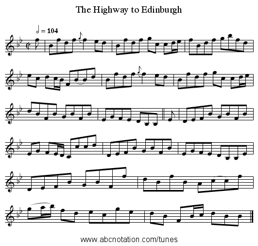The Highway to Edinburgh - staff notation