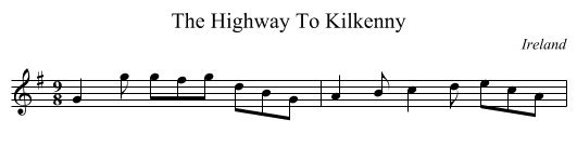 The Highway To Kilkenny - staff notation
