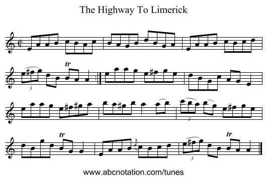 The Highway To Limerick - staff notation