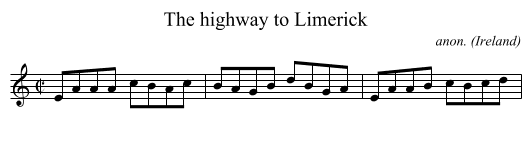 The highway to Limerick - staff notation