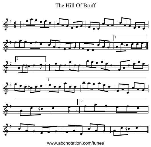 The Hill Of Bruff - staff notation