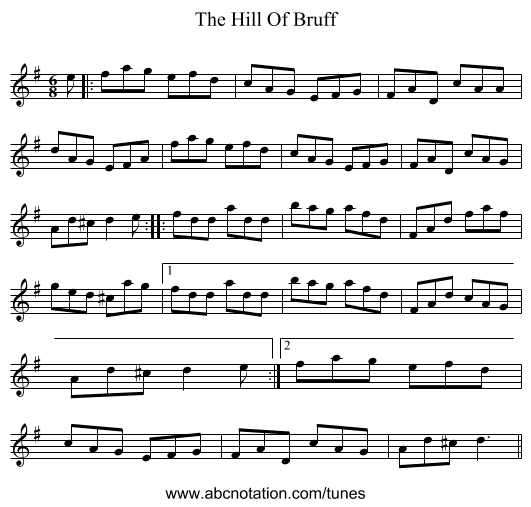 The Hill Of Bruff - staff notation