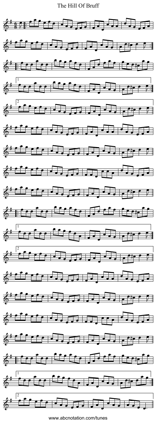 The Hill Of Bruff - staff notation