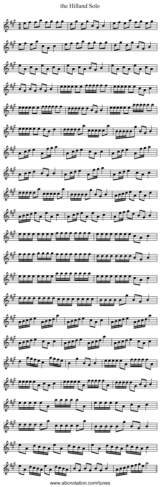 the Hilland Solo - staff notation