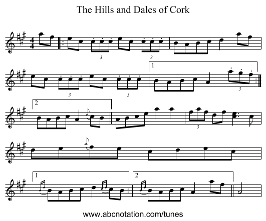 The Hills and Dales of Cork - staff notation