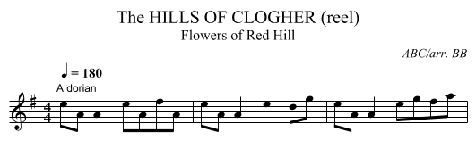 The HILLS OF CLOGHER (reel) - staff notation