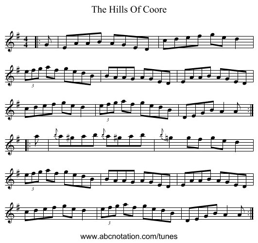 The Hills Of Coore - staff notation