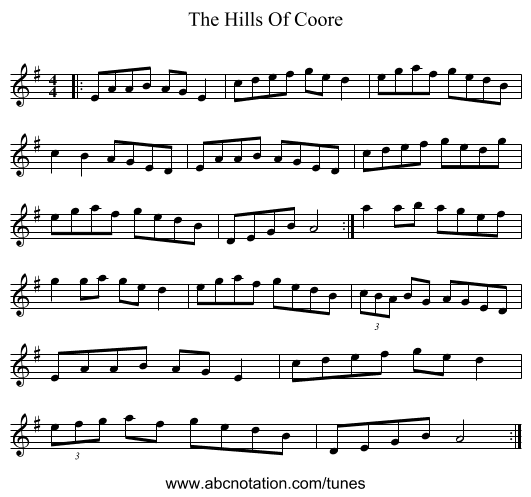 The Hills Of Coore - staff notation