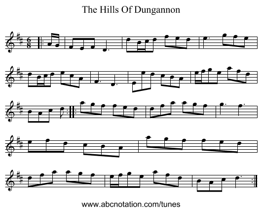 The Hills Of Dungannon - staff notation