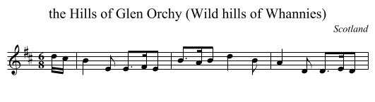 the Hills of Glen Orchy (Wild hills of Whannies) - staff notation