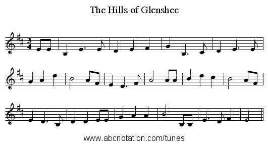The Hills of Glenshee - staff notation