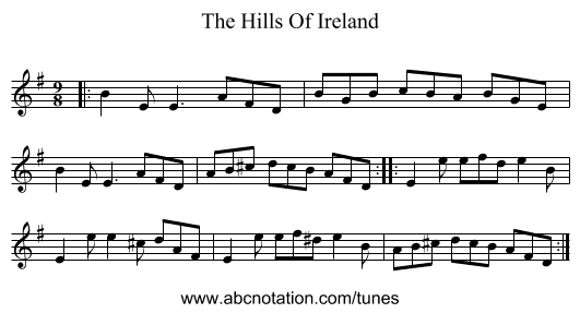 The Hills Of Ireland - staff notation