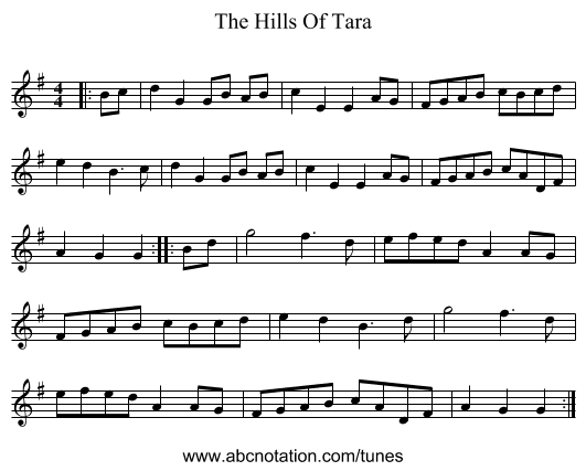 The Hills Of Tara - staff notation