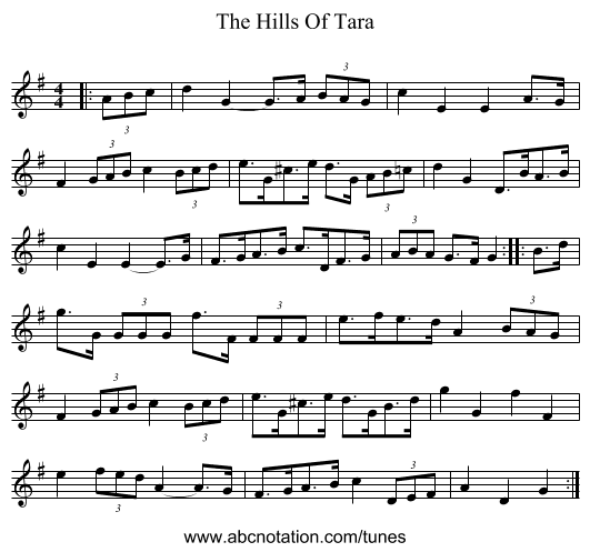 The Hills Of Tara - staff notation