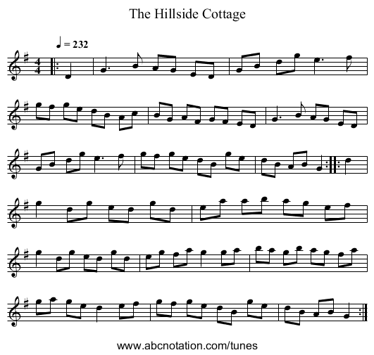 The Hillside Cottage - staff notation