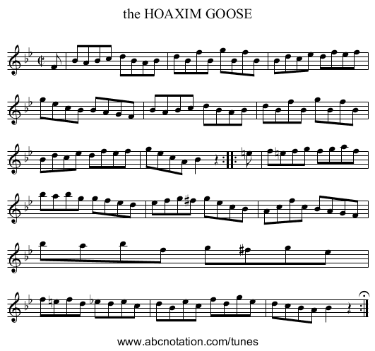 the HOAXIM GOOSE - staff notation