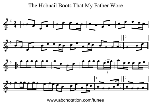 The Hobnail Boots That My Father Wore - staff notation