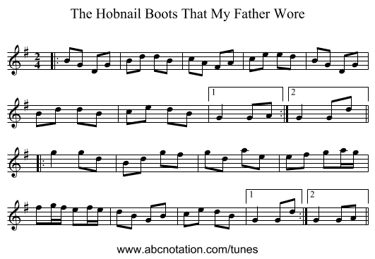 The Hobnail Boots That My Father Wore - staff notation