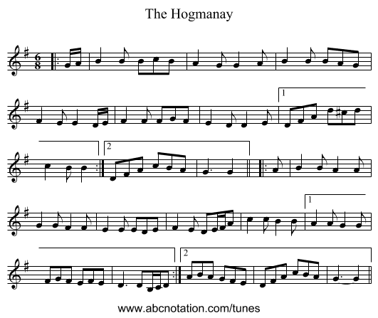 The Hogmanay - staff notation