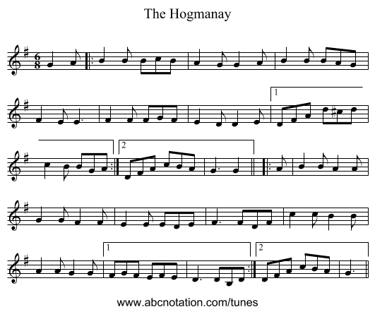 The Hogmanay - staff notation