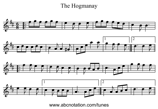 The Hogmanay - staff notation