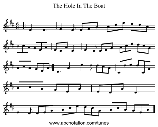 The Hole In The Boat - staff notation