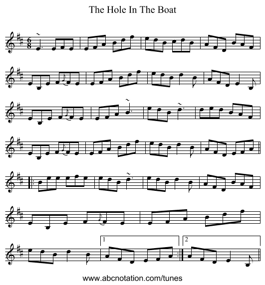 The Hole In The Boat - staff notation