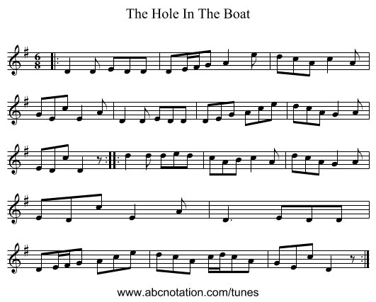 The Hole In The Boat - staff notation