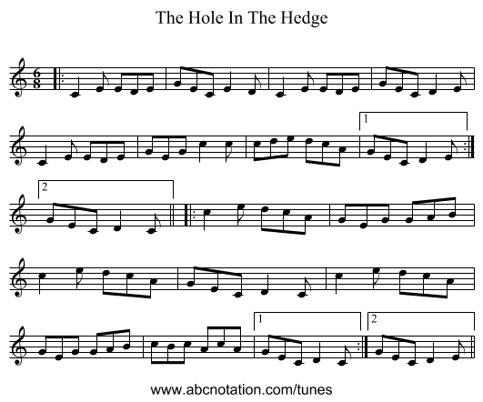 The Hole In The Hedge - staff notation
