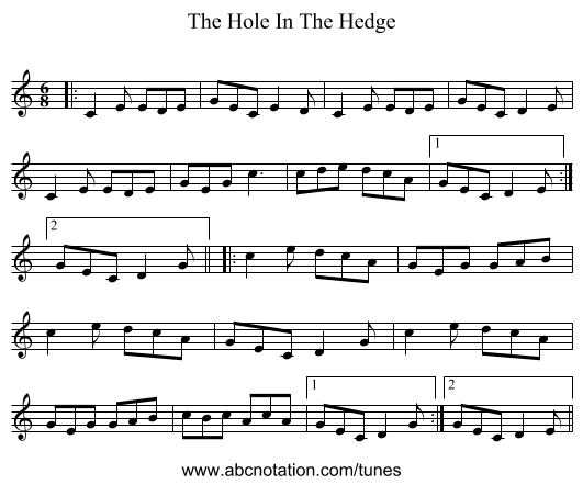 The Hole In The Hedge - staff notation