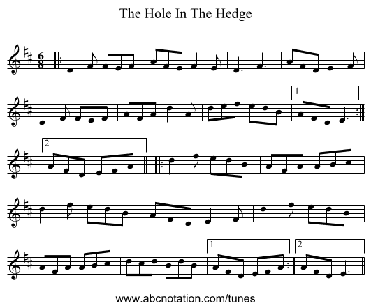 The Hole In The Hedge - staff notation