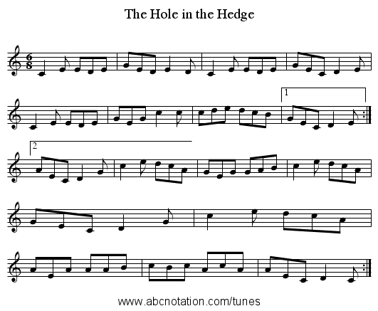 The Hole in the Hedge - staff notation