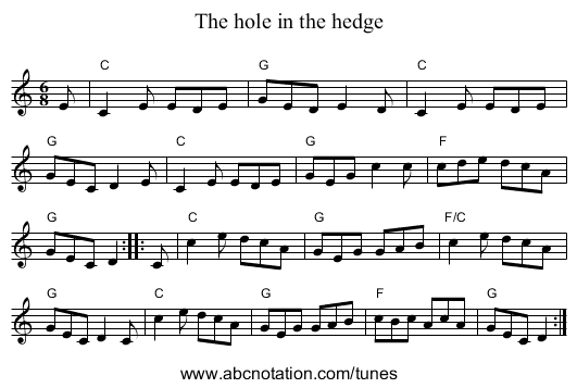 The hole in the hedge - staff notation
