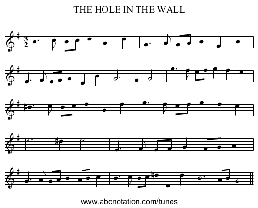 THE HOLE IN THE WALL - staff notation