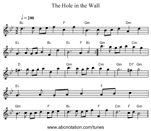 The Hole in the Wall - staff notation