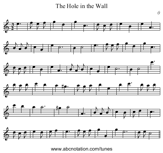 The Hole in the Wall - staff notation