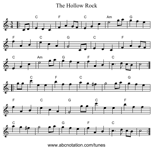 The Hollow Rock - staff notation