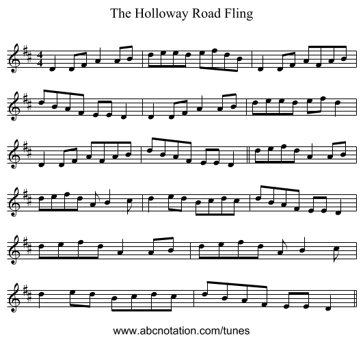 The Holloway Road Fling - staff notation