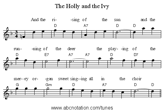 The Holly and the Ivy - staff notation