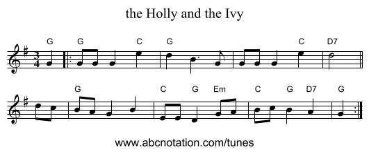 the Holly and the Ivy - staff notation